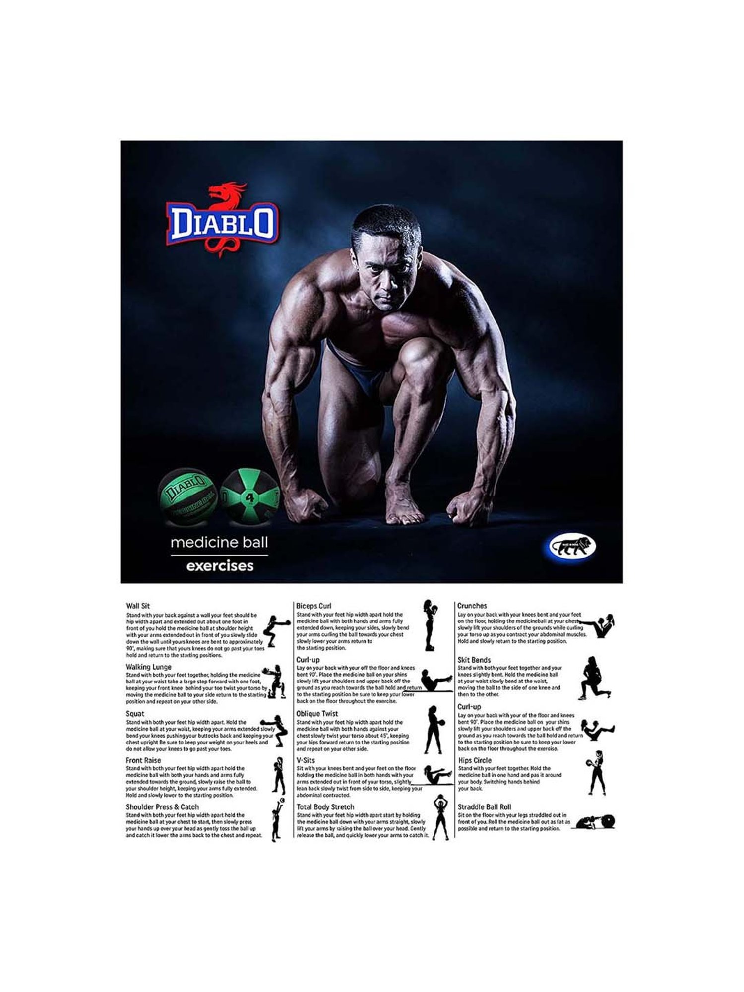 Diablo Black & Blue Genuine Leather No Bounce Medicine Ball (5kg)