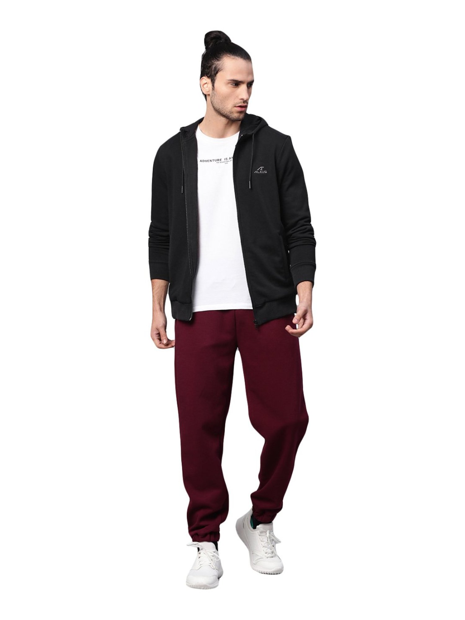 ALCIS Black Cotton Regular Fit Hooded Sweatshirt