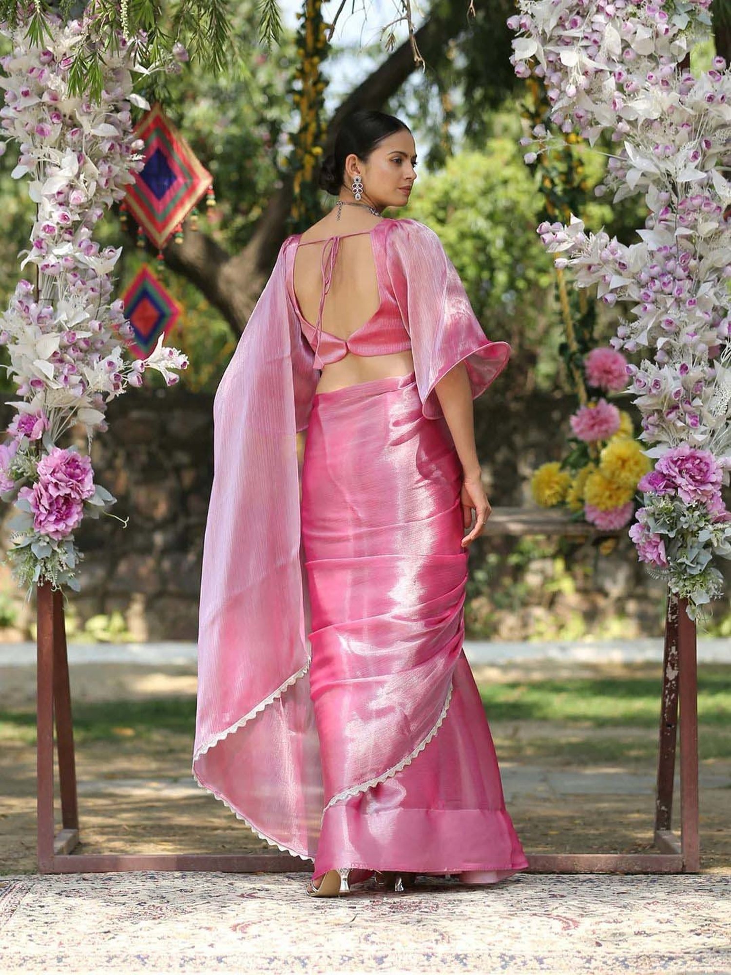 Swtantra Pink Woven Pattern Readymade Blouse