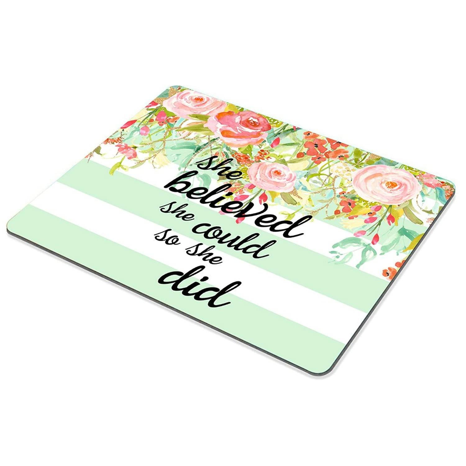 Smooffly Gaming Mouse Pad Custom,She Believed She Could Mint Stripe Mouse Pad - Neoprene Inspirational Quote Mousepad