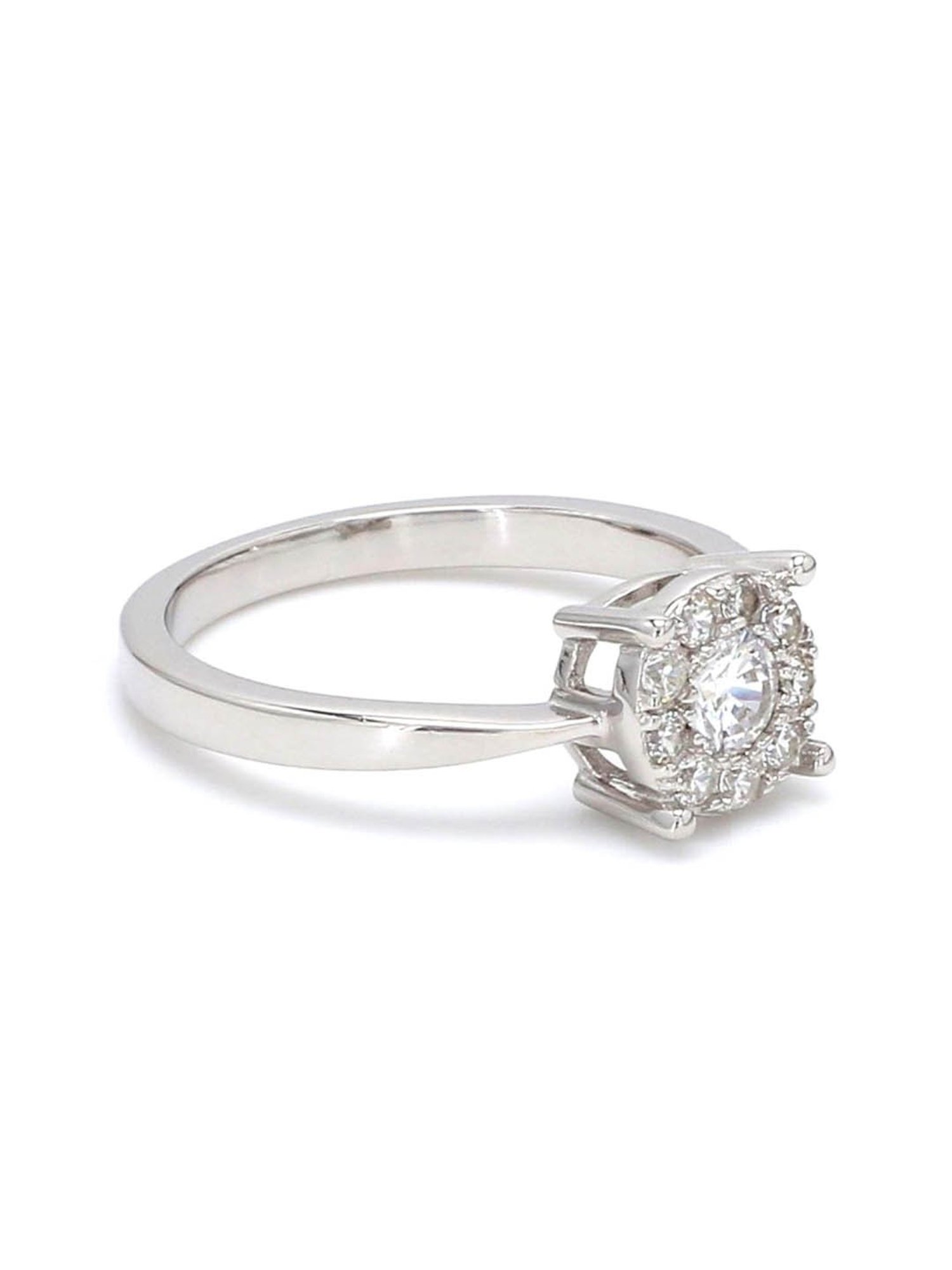 925 Silver 0.50 Carat Solitaire American Diamond Halo Engagment Ring for Women & Girls