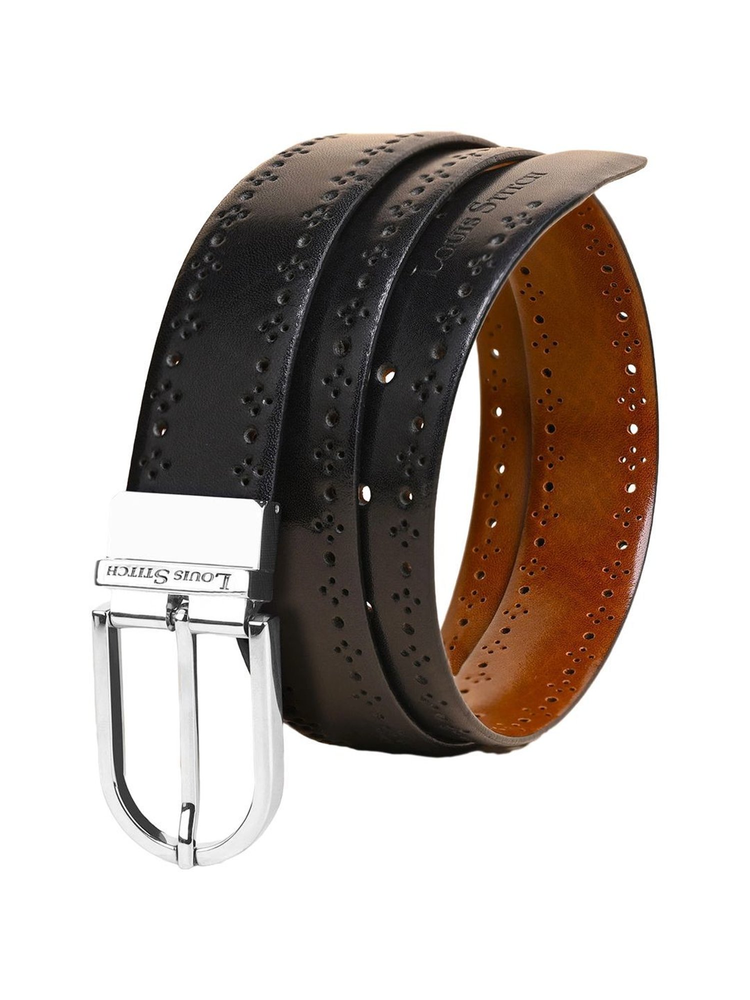 Louis Stitch Spanish Black & Brown Leather Reversible Belt For Men