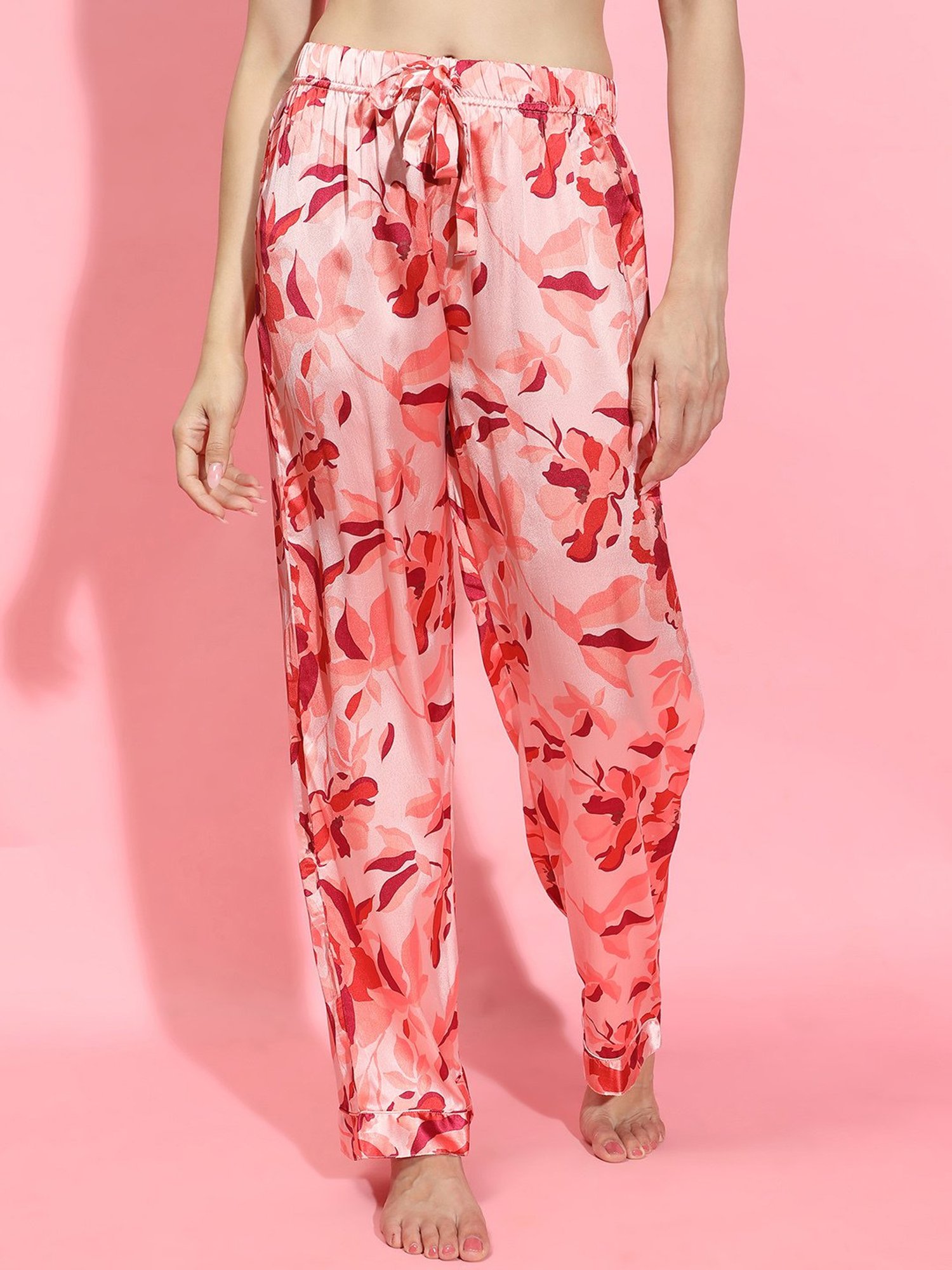 Oxolloxo Pink Satin Printed Pyjamas