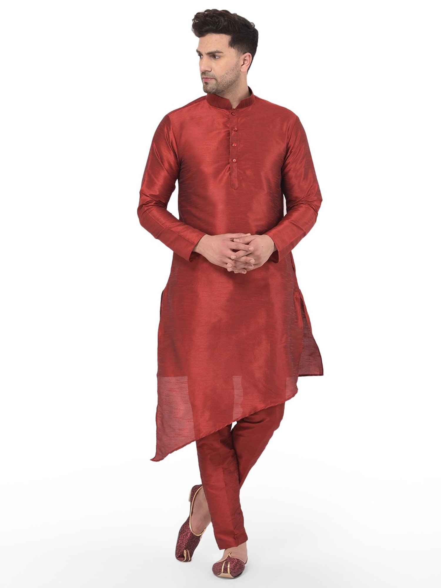 SG RAJASAHAB Yellow & Red Regular Fit Printed Kurta Set