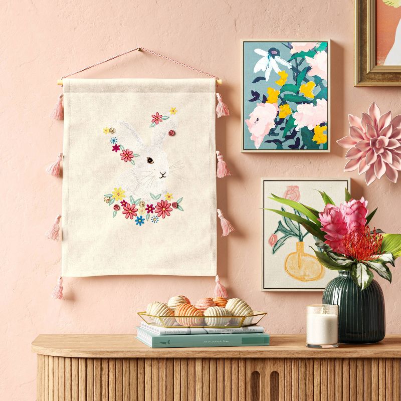 18" x 14" Embellished Easter Bunny Wall Art Natural - Opalhouse™