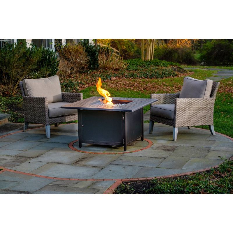42" Heron Topaz Cast Aluminum Square Gas Fire Pit Table with Clear Glass Fire Beads - Alfresco Home