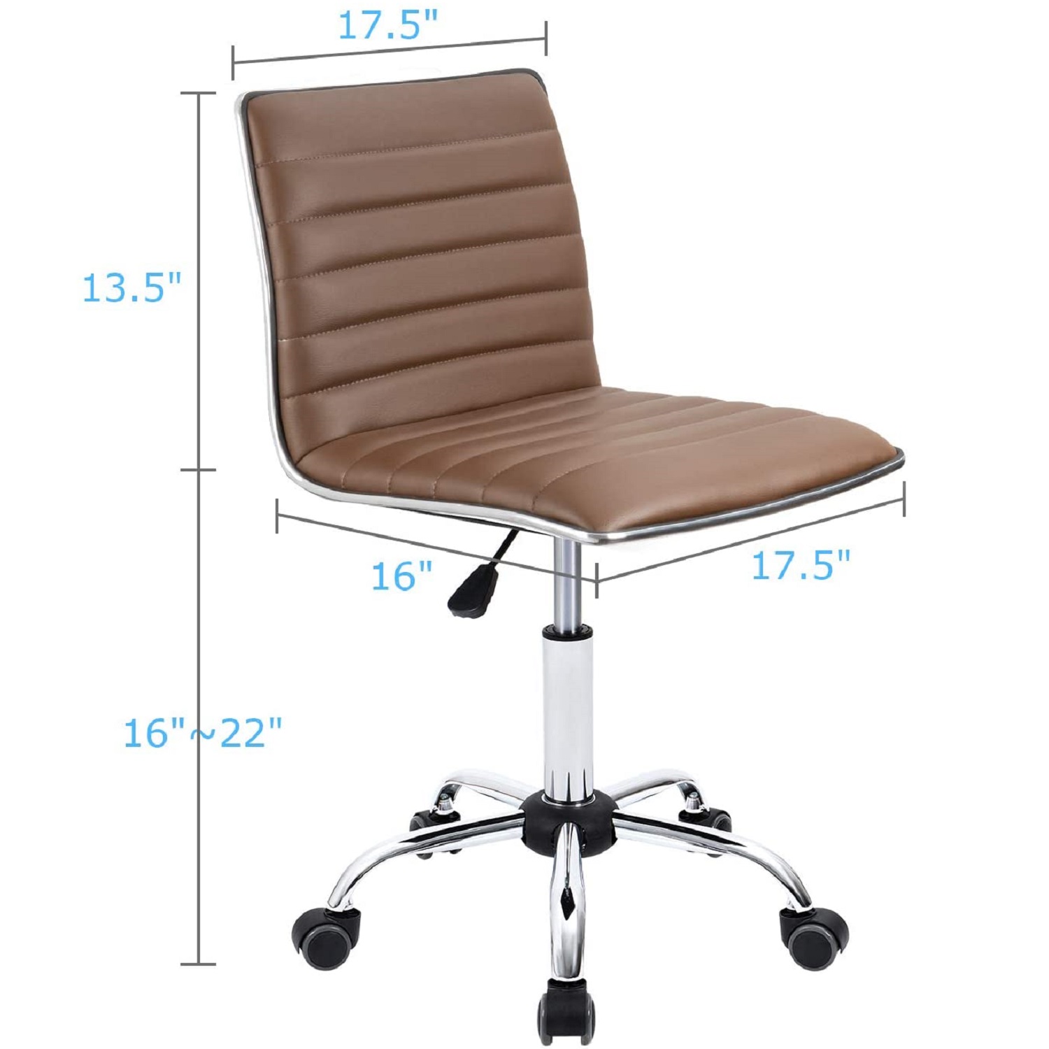Furmax Mid Back Task Chair, Low Back PU Leather Swivel Office Desk Chair, Computer Chair with Armless Ribbed Soft Upholstery (Grey)