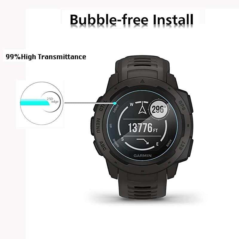 4 Pack  Compatible for Garmin Instinct Smartwatch Tempered Glass Screen Protector 25D Arc Edges 9 Hardness HD AntiScratch BubbleFree Lifetime Replacement Warranty