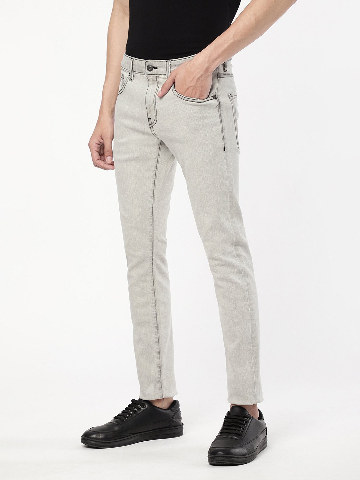 Passion Grey Slim Fit Heavily Washed Jeans