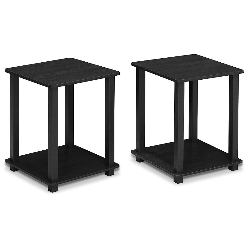Furinno Furniture Simplistic Wooden Sturdy Square Flat Top Indoor Home Decor End Tables for Bedrooms and Living Rooms, Black (2 Pack)