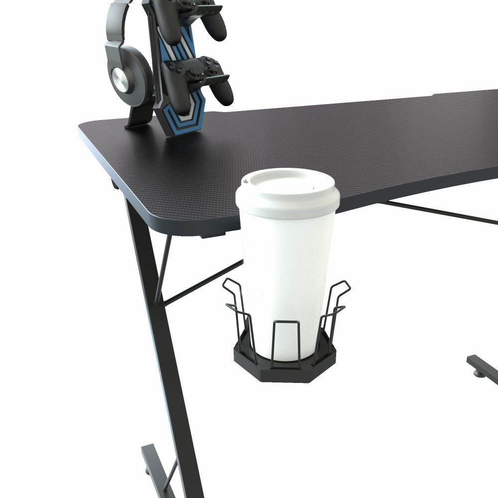 Gaming Desk, Z-Shaped Professional E-Sport Gamer Workstation with LED Lights & Large Carbon Fiber Surface, Ergonomic PC Gaming Table for Home Office