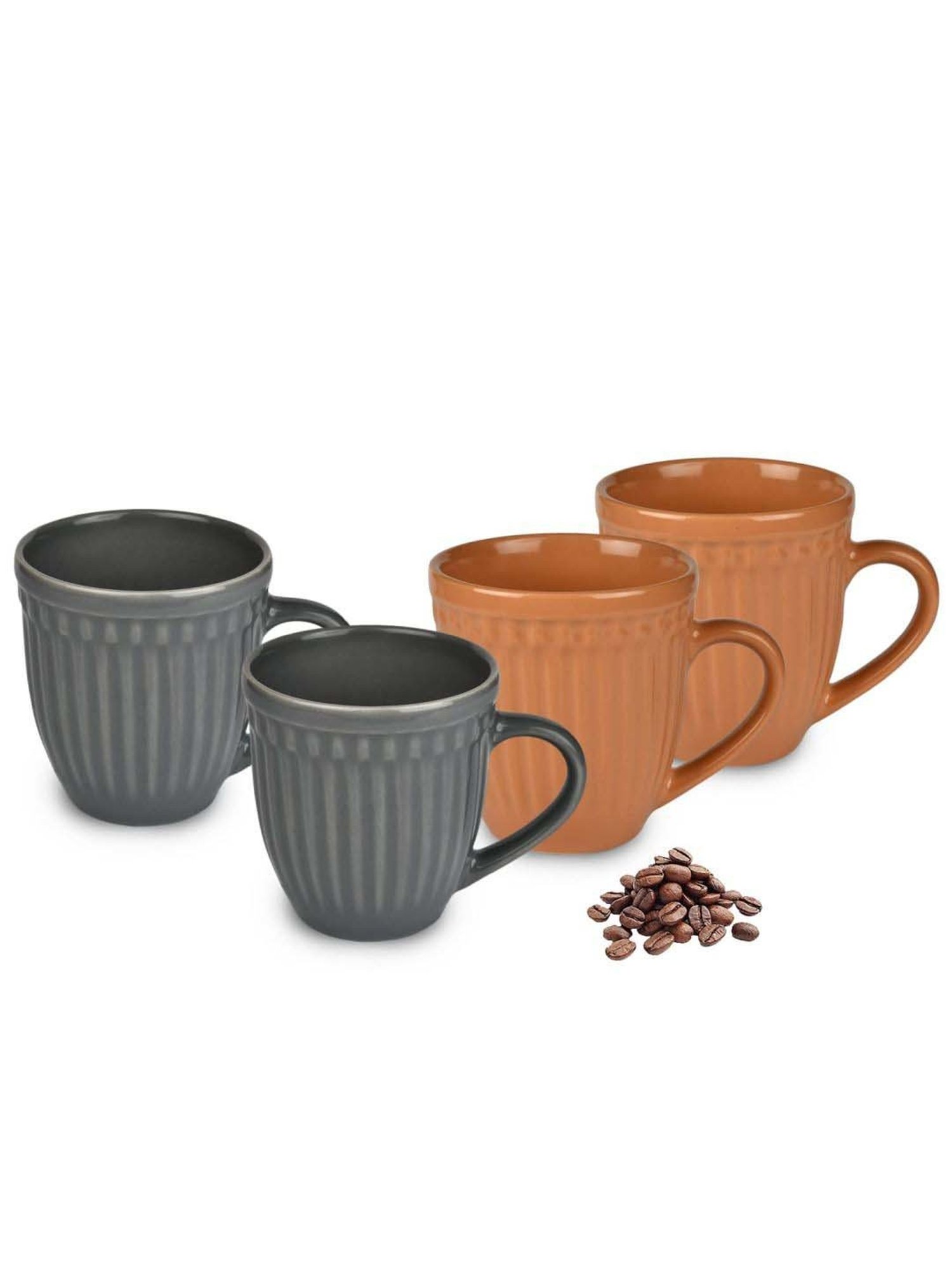 Urban Chef Grey & Brown Ceramic Handcrafted Microwave Safe Tea Cup - Set of 4