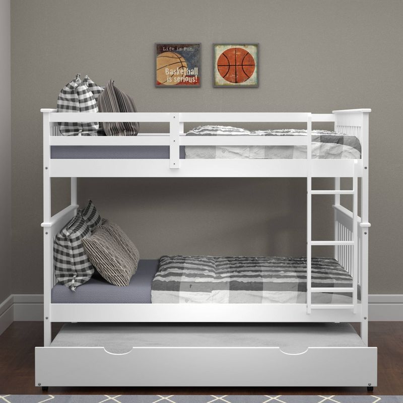 Full/Full Mission Bunk Bed with Trundle Bed White - Donco Kids