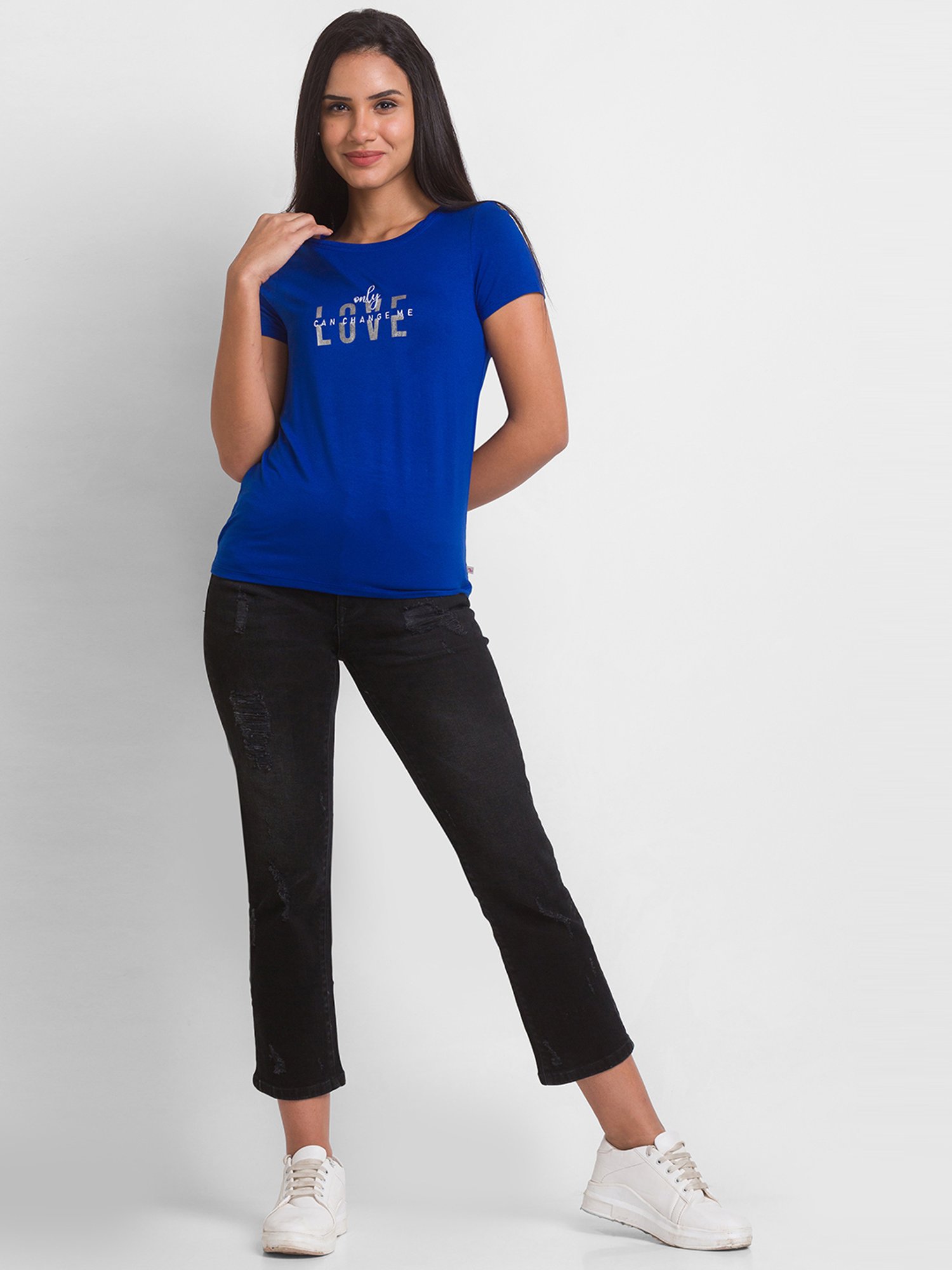 Spykar Blue Printed T-Shirt