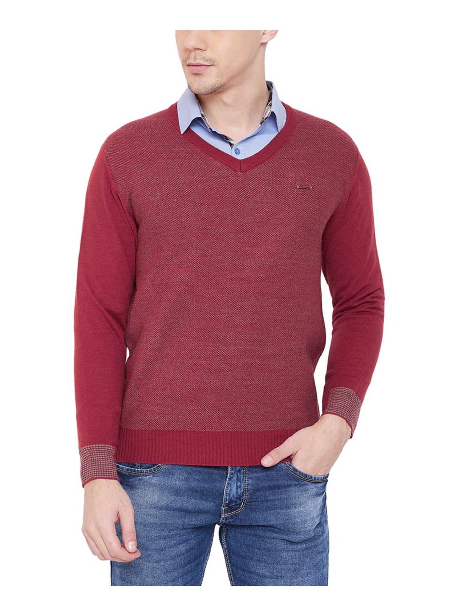 Duke Red Regular Fit Self Pattern Sweater