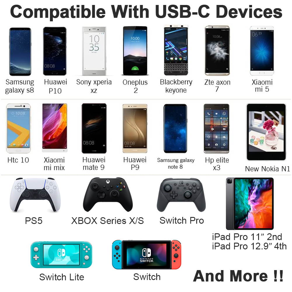 [2 Pack] Controller Charging Cable, PS5 Xbox Series USB C Cable, 10ft 3A USB A to USB C Quick Data Sync Charger Cord for Playstation 5, Xbox Series S/X, Elite 2, Nintendo Switch & Pro, Smartphone