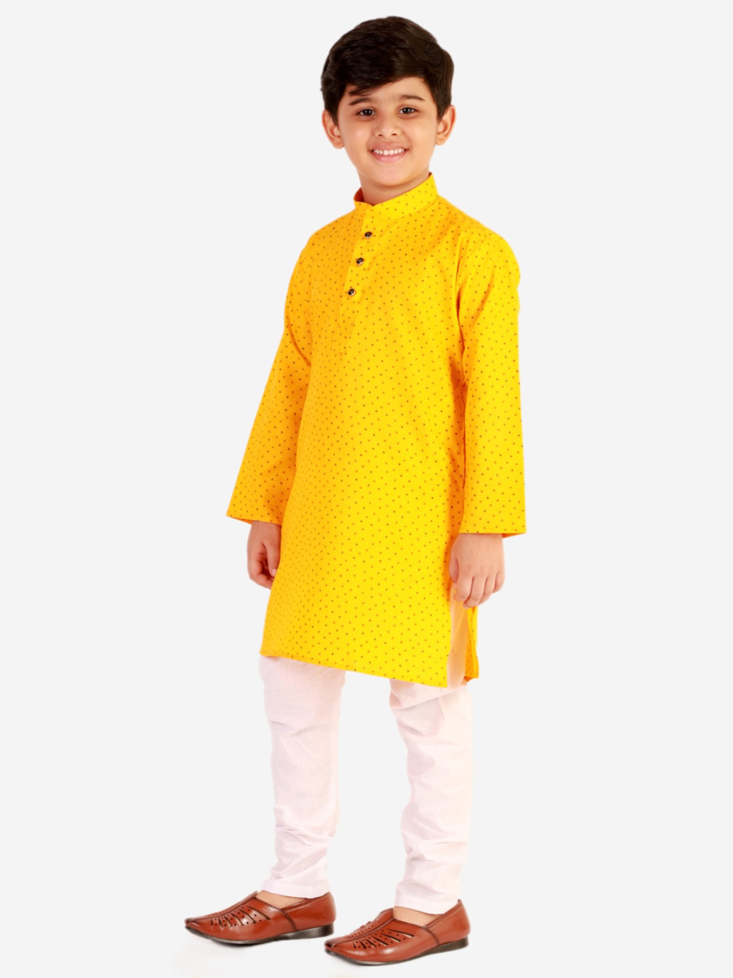 Pro-Ethic Style Developer Kids Yellow & White Printed Full Sleeves Kurta with Pyjamas