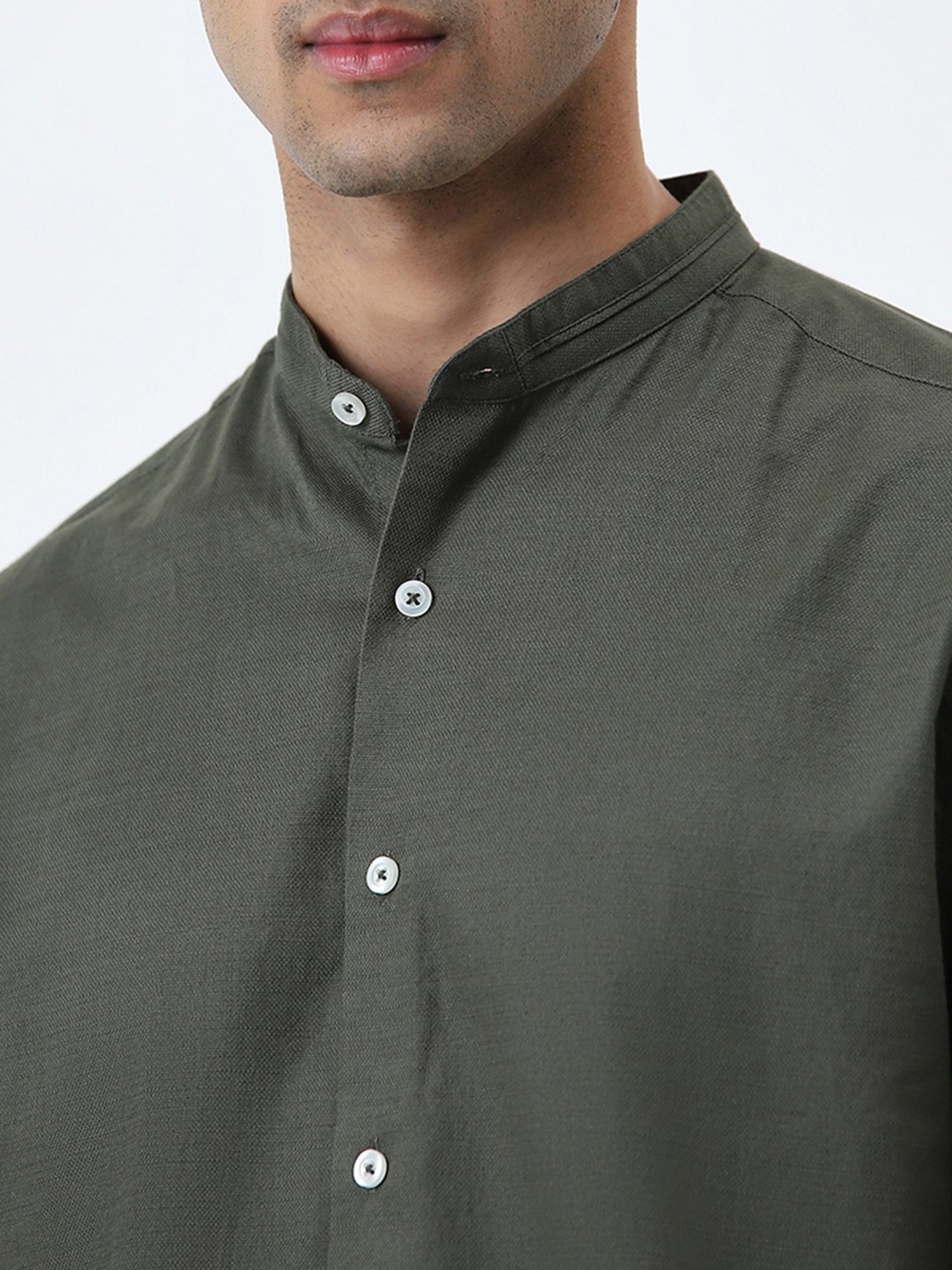 Ascot by Westside Olive Green Relaxed-Fit Cotton Shirt