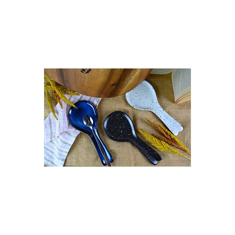 Ceramic Stoneware Blue Gray Spoon Rest, 9 Inch