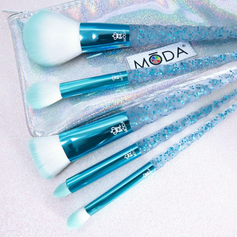 MODA Brush Frozen Fantasy 12pc Makeup Brush Bundle with Holographic Zip Case, Includes - Flat Kabuki, Accentuate, Super Crease,  and Smoky Eye Brushes