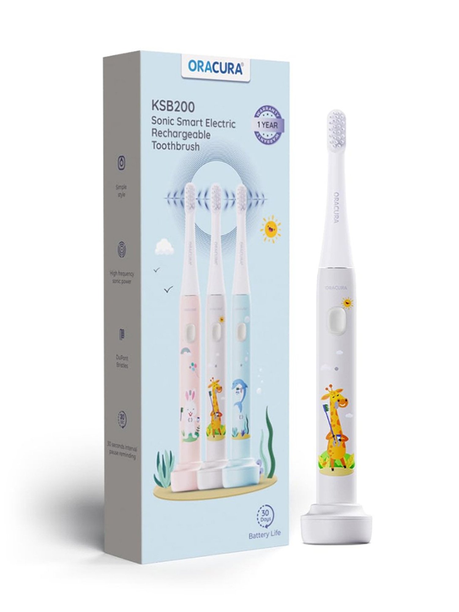 Oracura KSB200 Sonic Kids Rechargeable Electric Toothbrush (Grey)