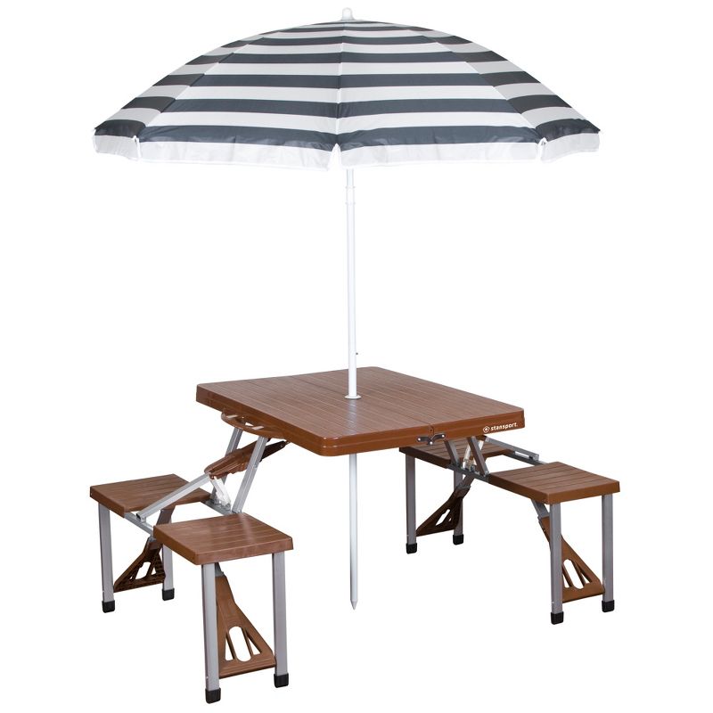Stansport Picnic Table and Umbrella Combo Pack Wood Grain