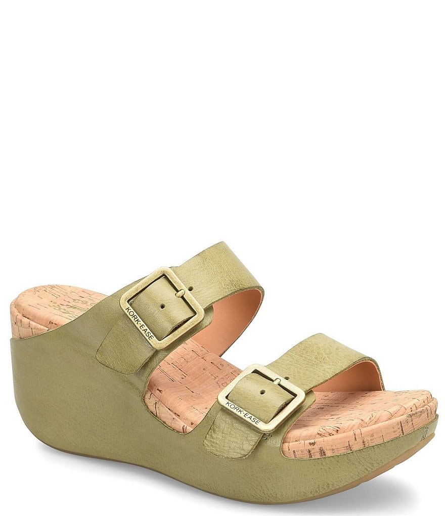 Kork-Ease Grace Leather Buckle Strap Platform Wedge Slide Sandals