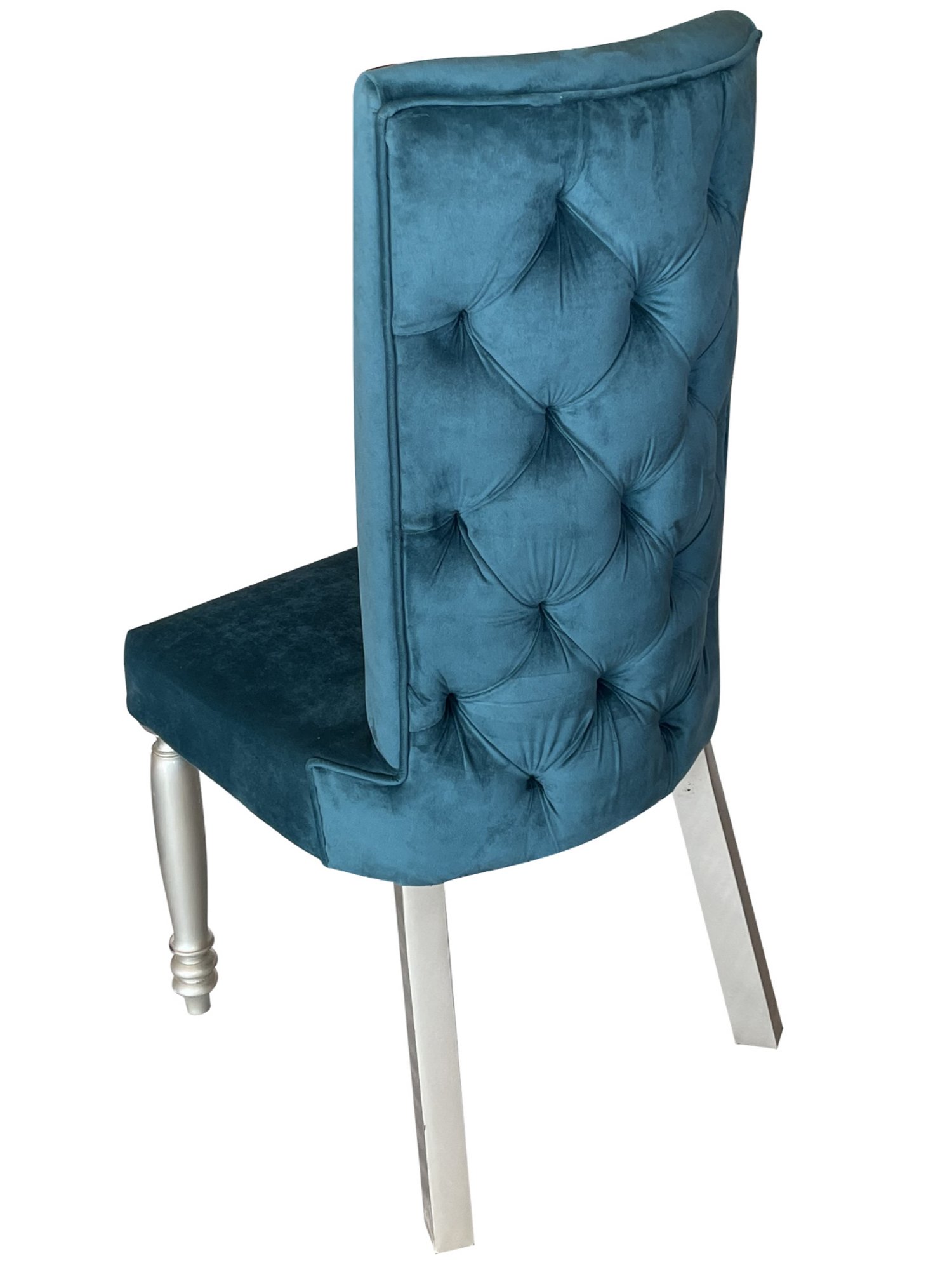 Ikiriya Oliver Solid Silver & Turquoise Wood Dining Chair Turquoise Sea Velvet Finish