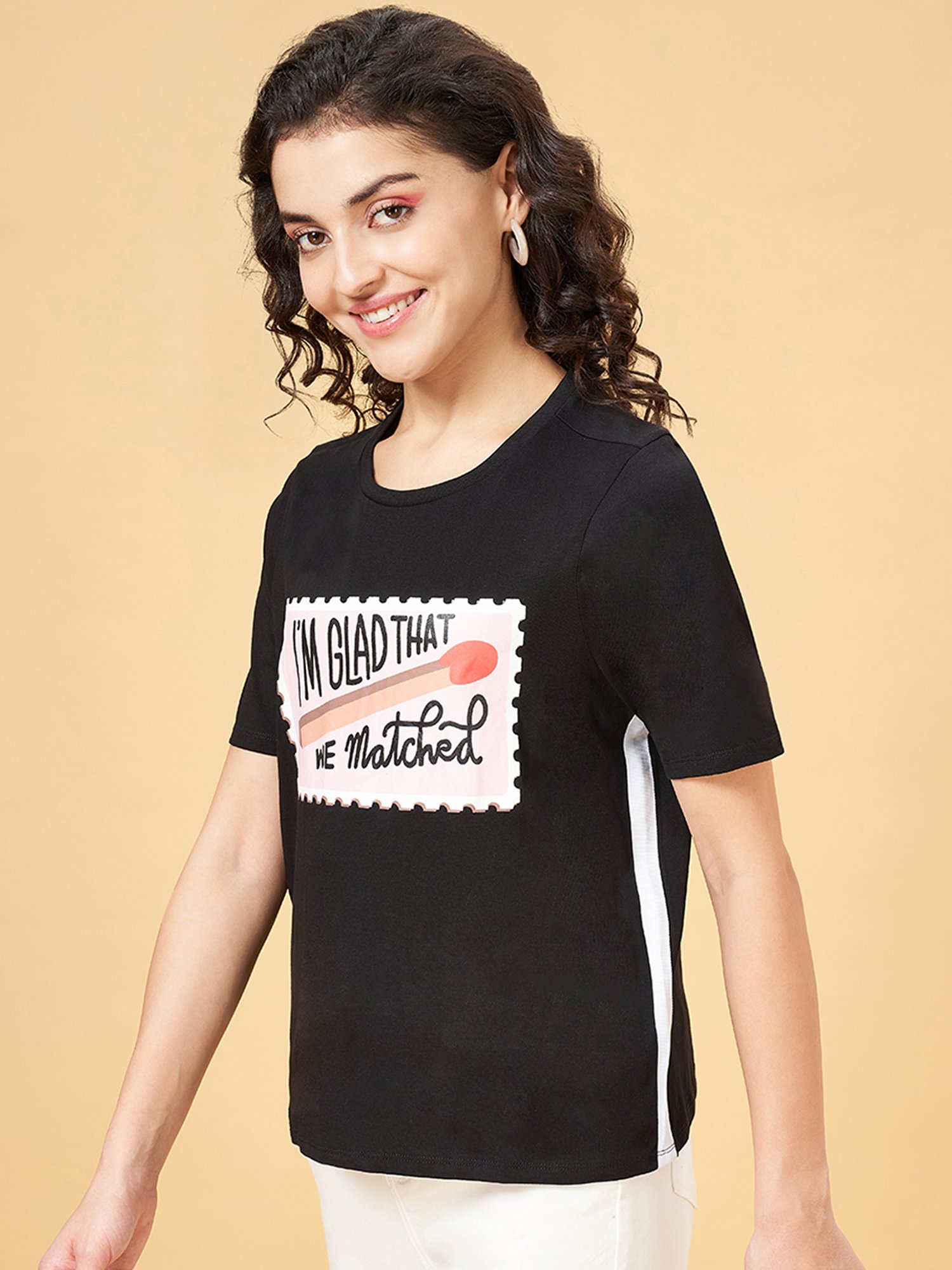 People by Pantaloons Black Printed T-Shirt