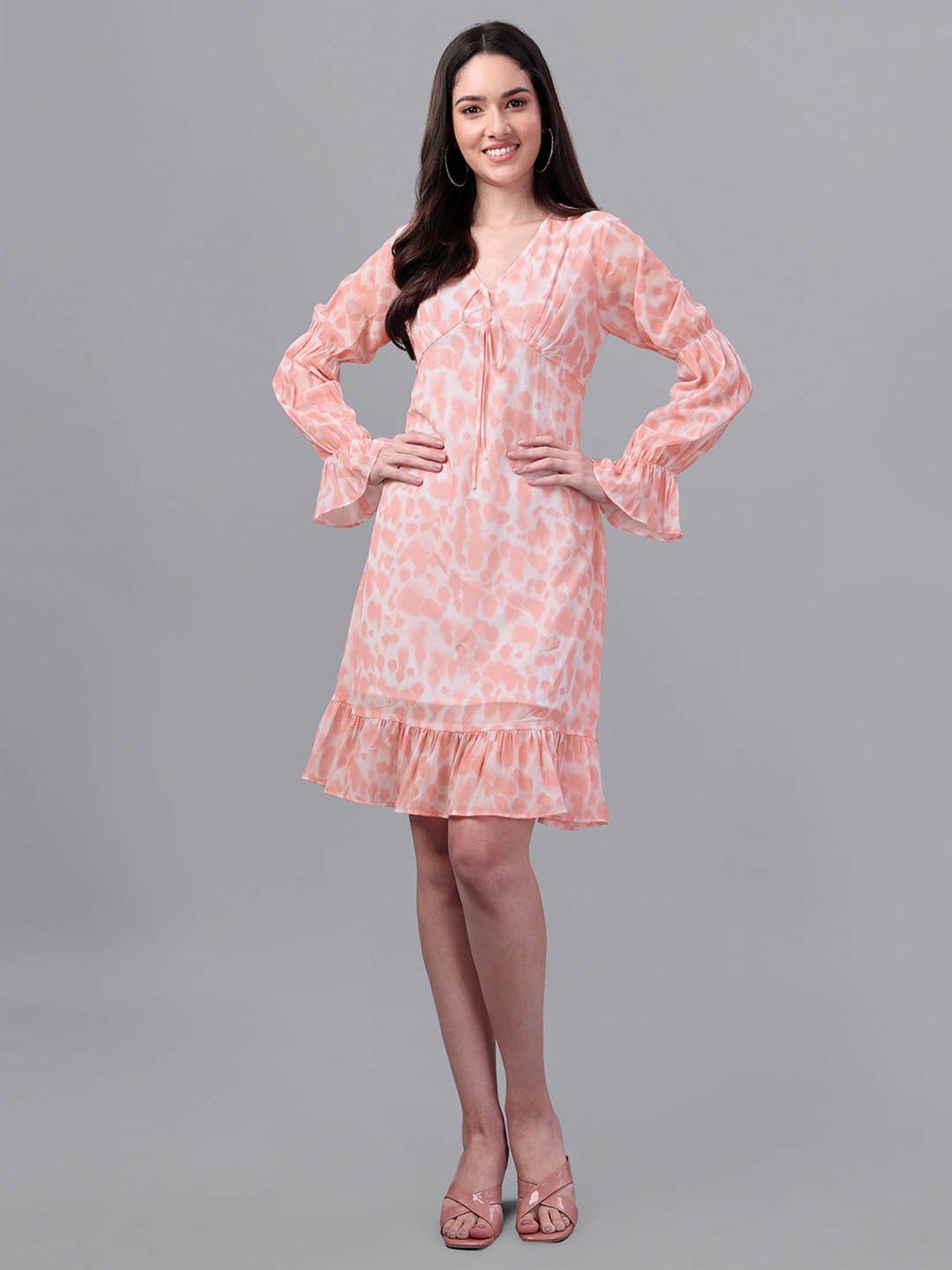 MASAKALI.CO Light Orange Printed A Line Dress