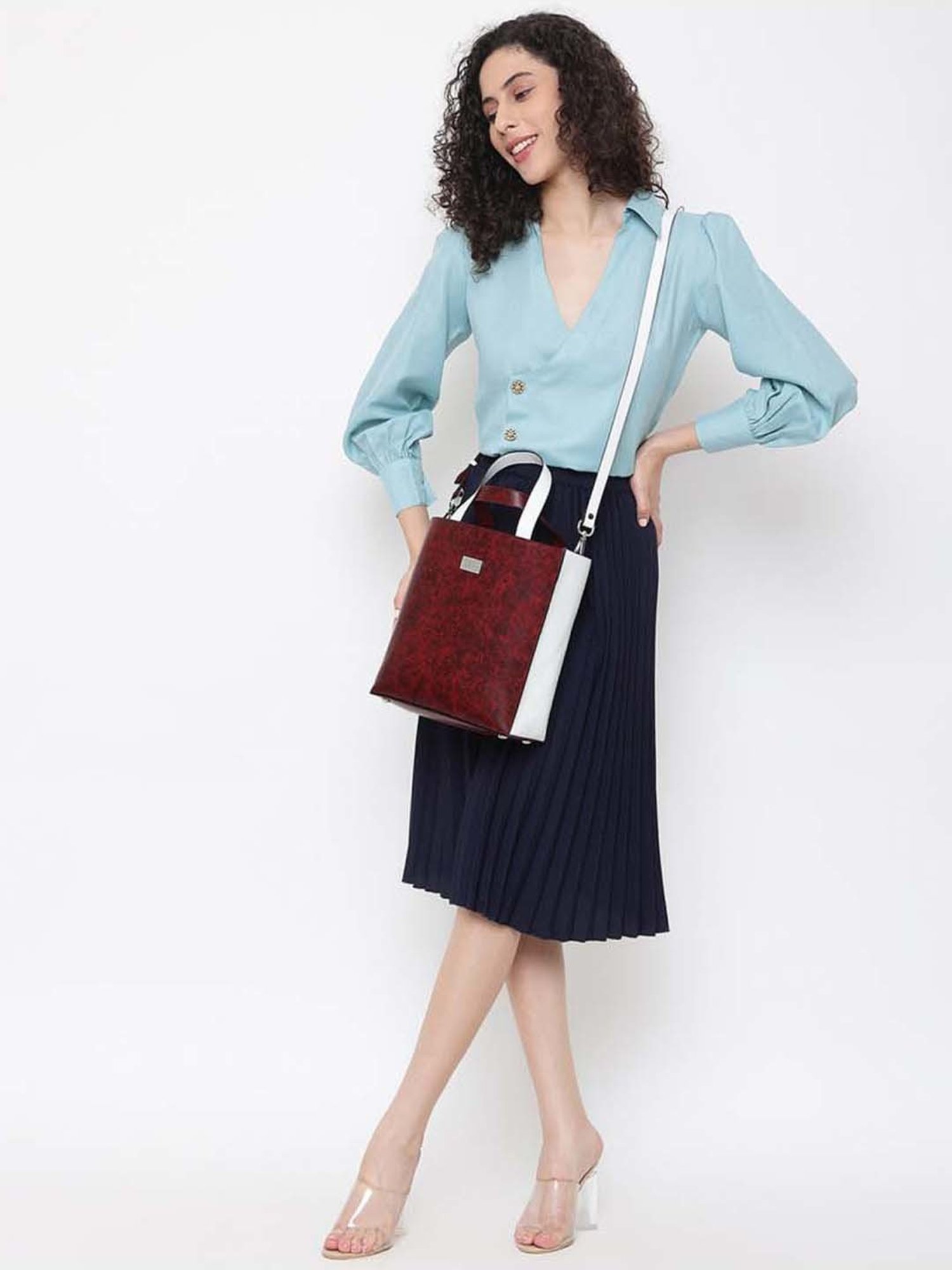 KLEIO Maroon Solid Medium Handbag