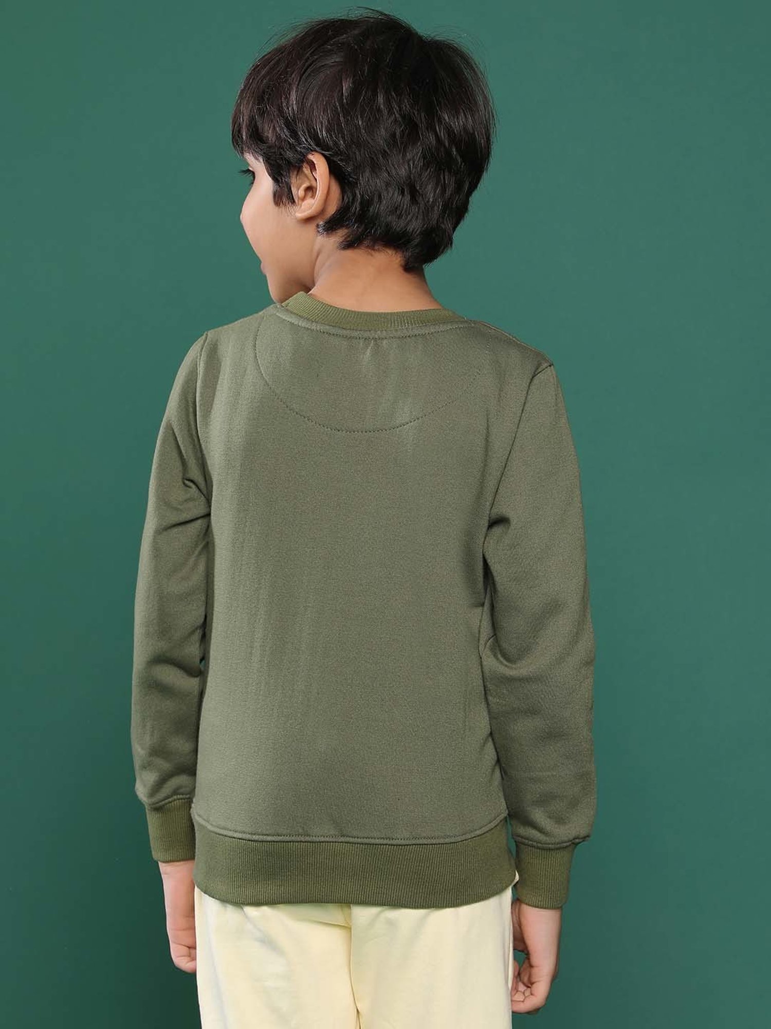 Tales & Stories Kids Olive Cotton Striped Full Sleeves Sweatshirt