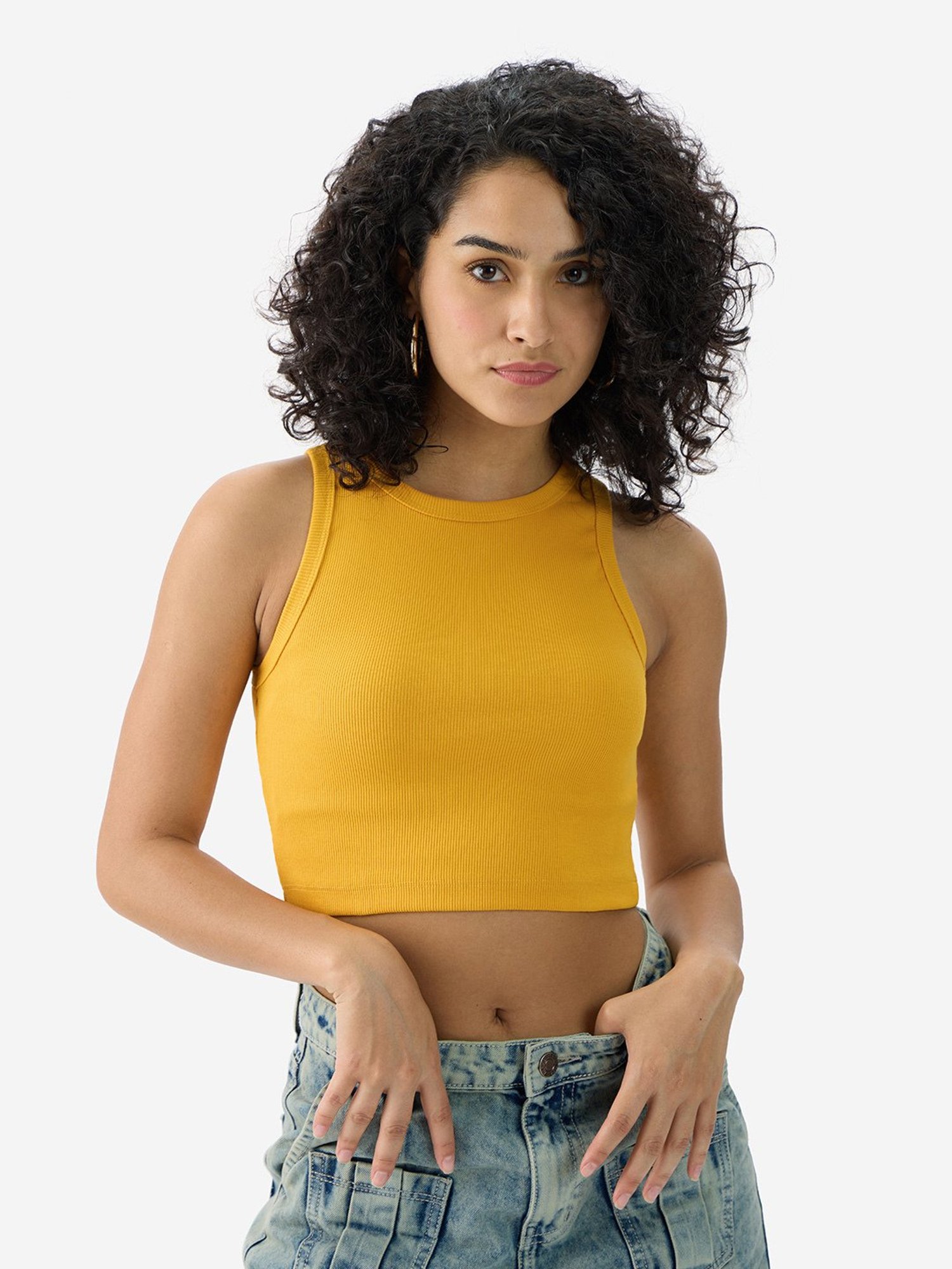 The Souled Store Yellow Slim Fit Tank Top