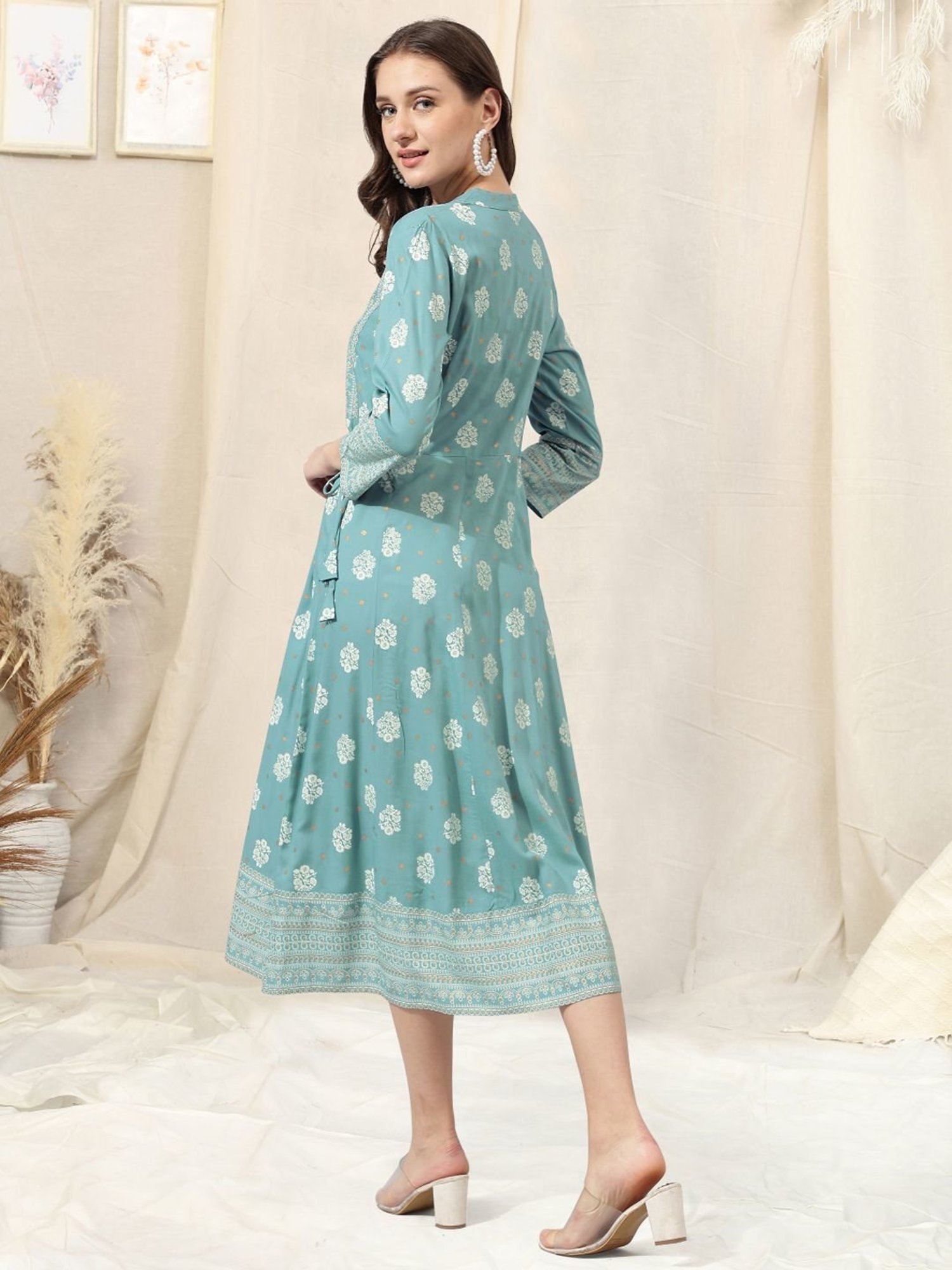 MIRCHI FASHION Blue Embroidered A-Line Dress