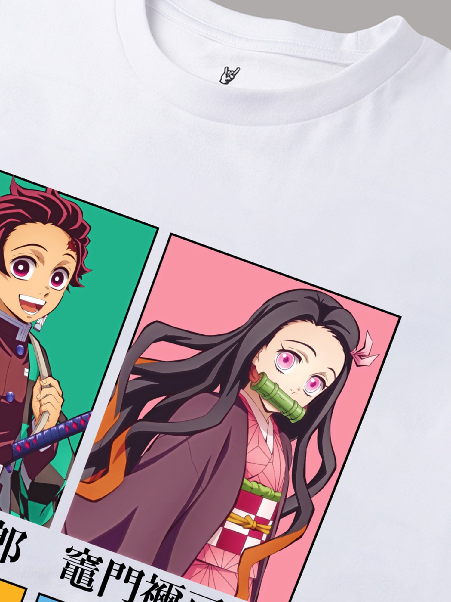 Free Authority White Loose Fit Demon Slayer Printed Crew T-Shirt