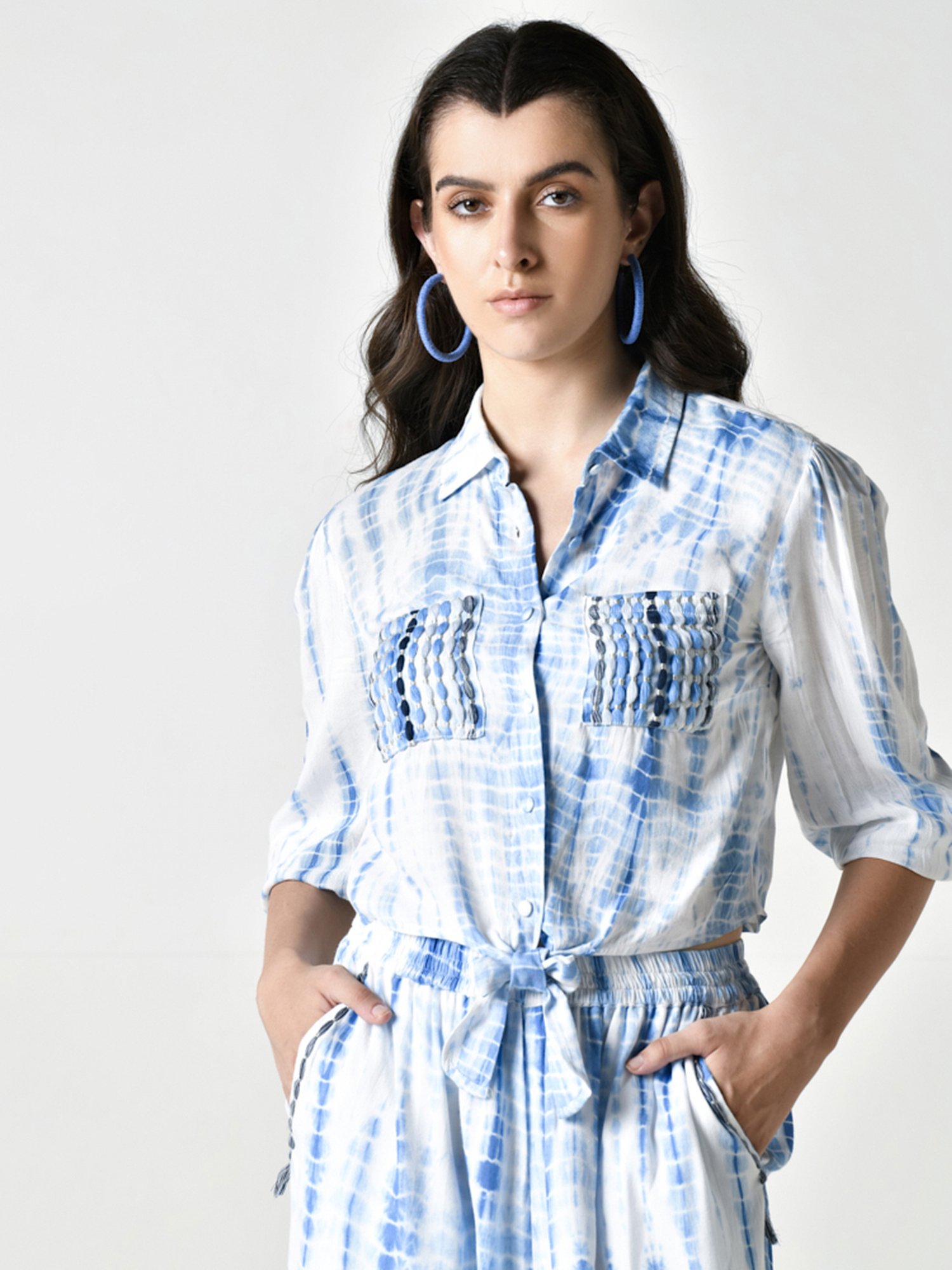 Zolo Label White Tie & Dye Crop Shirt Palazzo Set