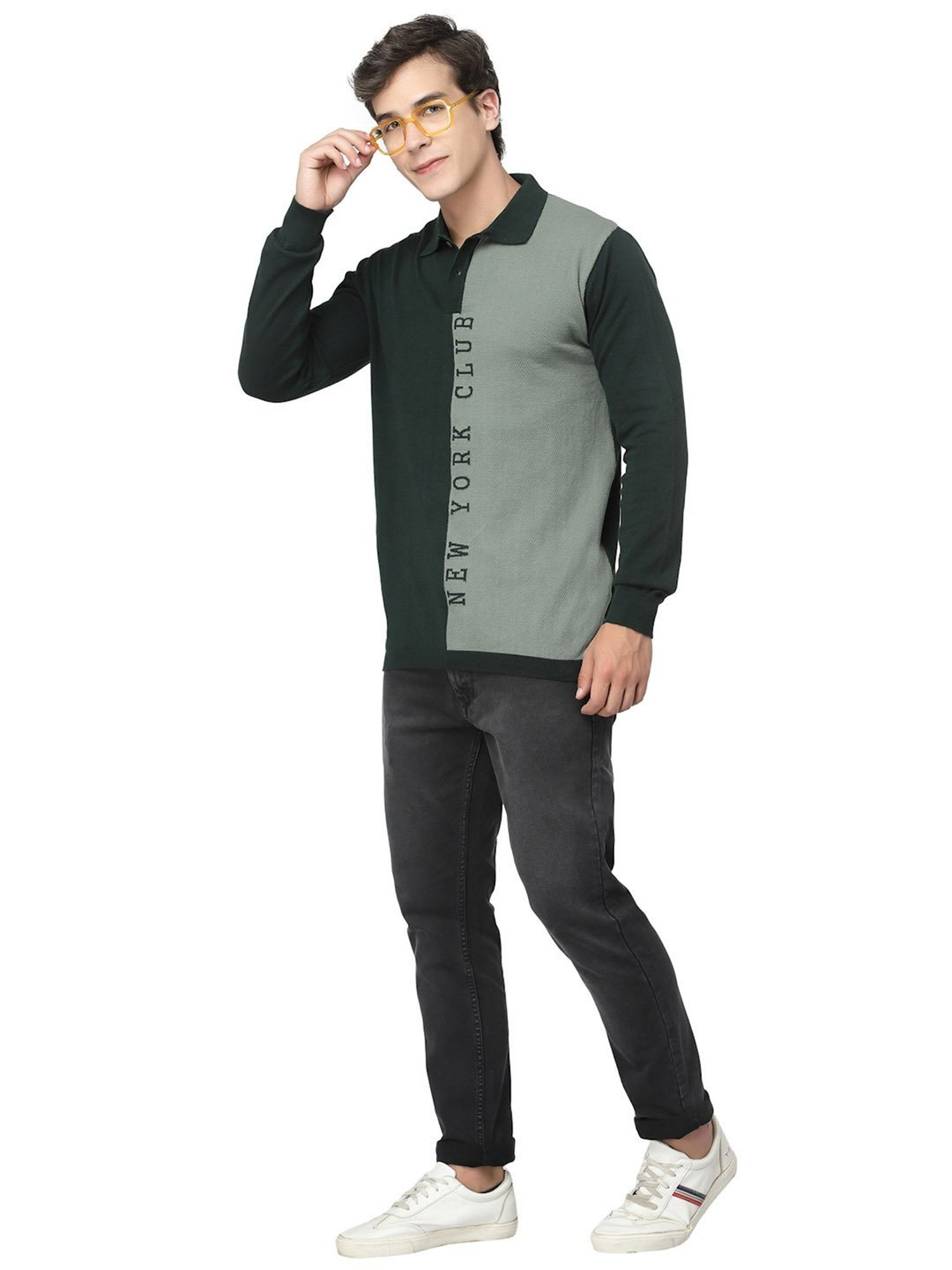 Kalt Green Regular Fit Self Design Polo T-Shirt