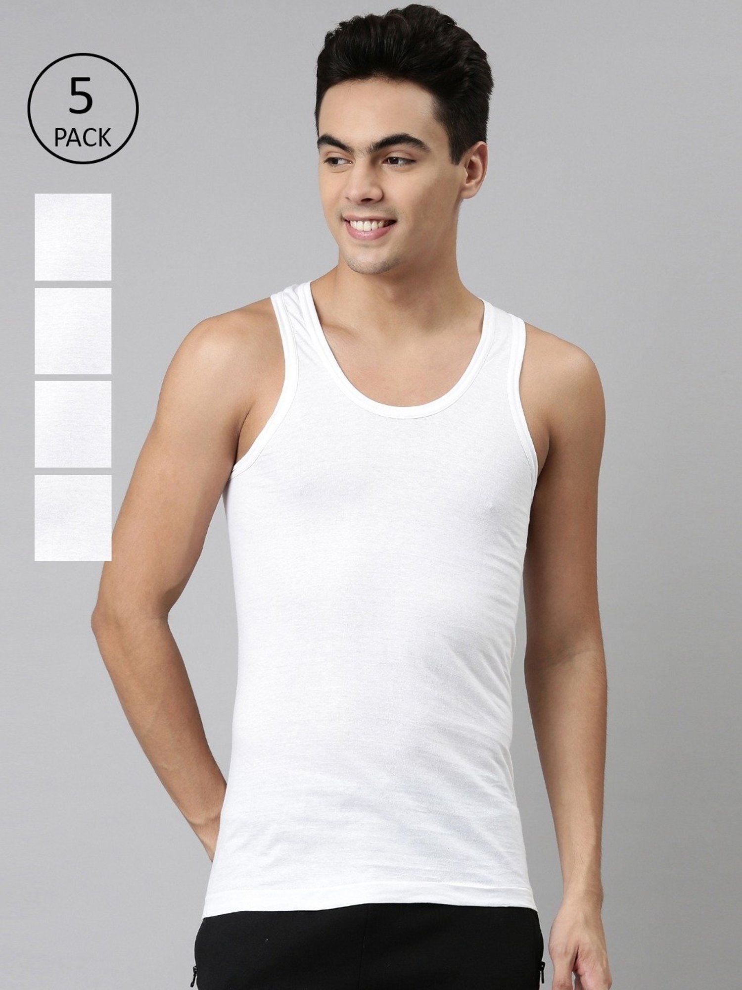 Dixcy Josh White Cotton Regular Fit Vest - Pack Of 5