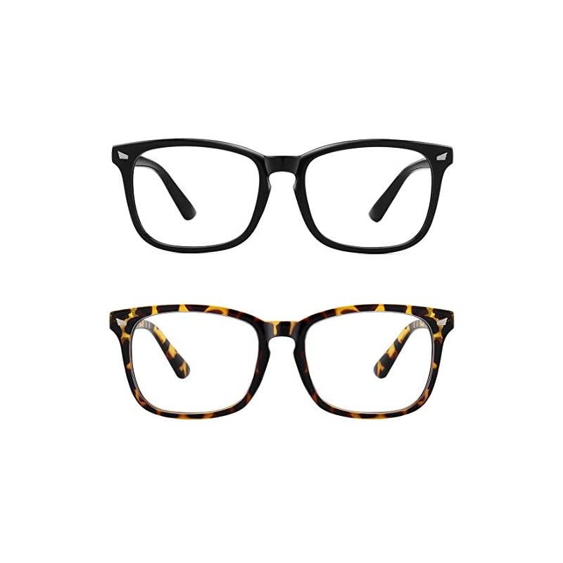 Blue Light Blocking Glasses Anti Eye Strain Headache Sleep BetterComputer Reading Glasses UV400 Transparent Lens Black +Leopard 2 PACK 53