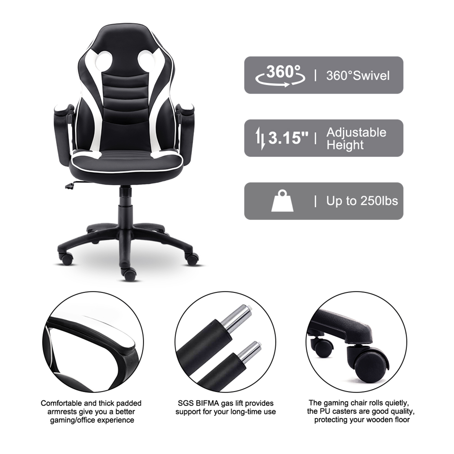 Gaming Chair Ergonomic Leather Recliner Racing Computer Chair High Back Adjustable Swivel Executive office Desk Chair E-Sport Video Game Chair with Lumbar Support