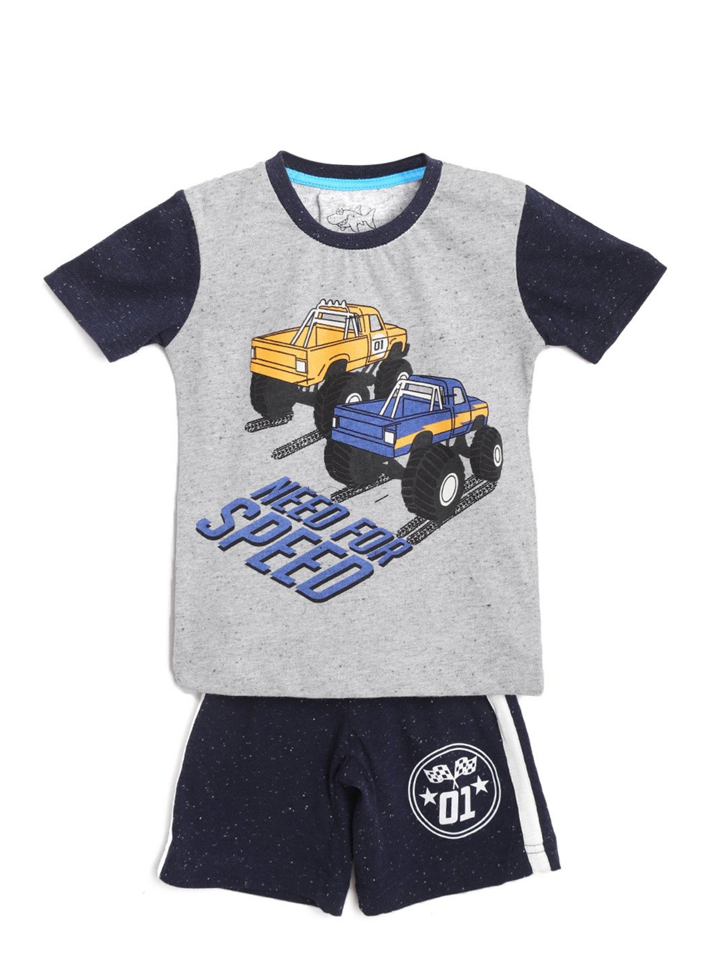 Lazy Shark Kids Grey & Navy Printed  T-Shirt with  Shorts