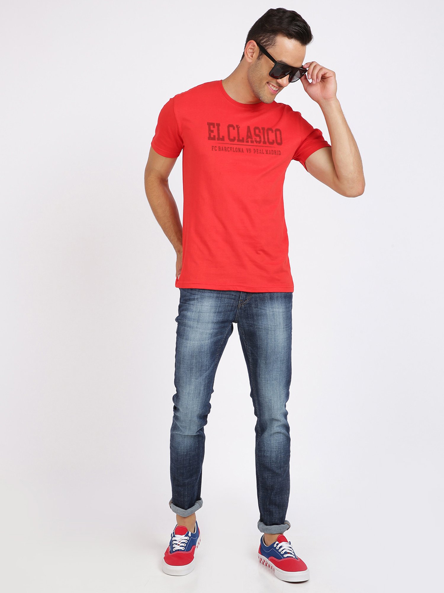 BLACK RADIO Red Slim Fit Printed Crew T-Shirt
