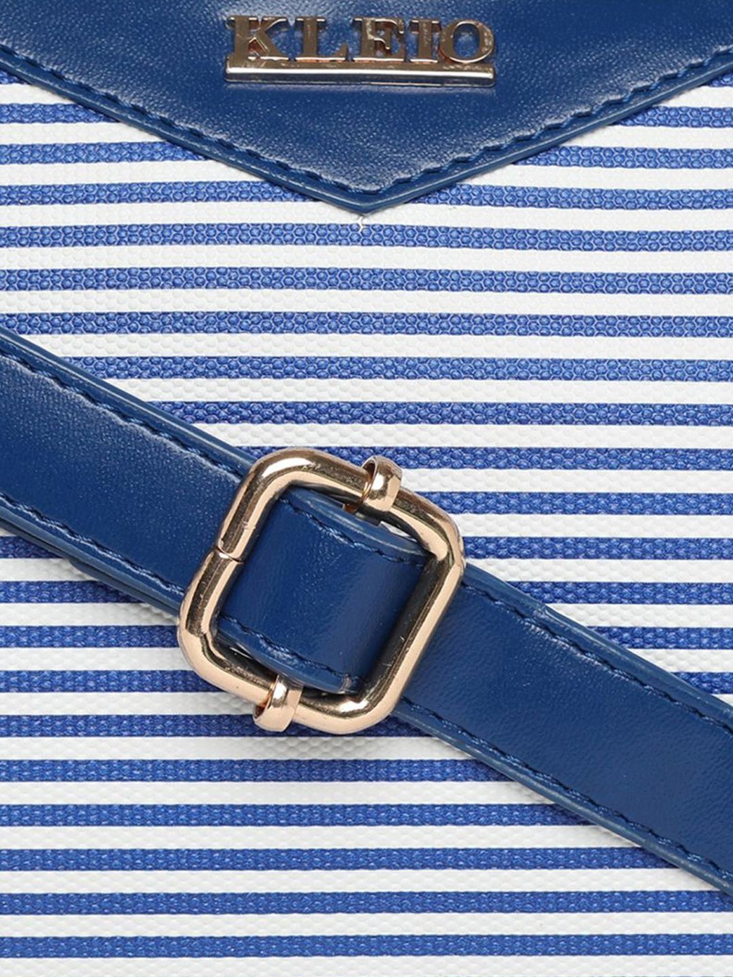 KLEIO Blue Striped Medium Bowler Handbag