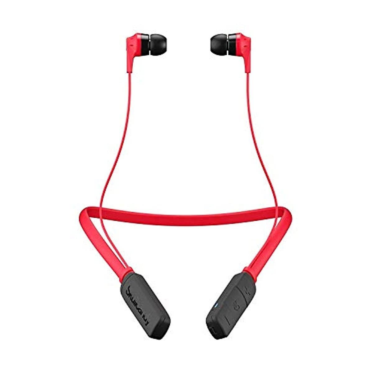 Skullcandy Ink'd Bluetooth Wireless Earbuds with Microphone, Noise Isolating Supreme Sound, 8-Hour Rechargeable Battery, Lightweight with Flexible Collar, Red/Black