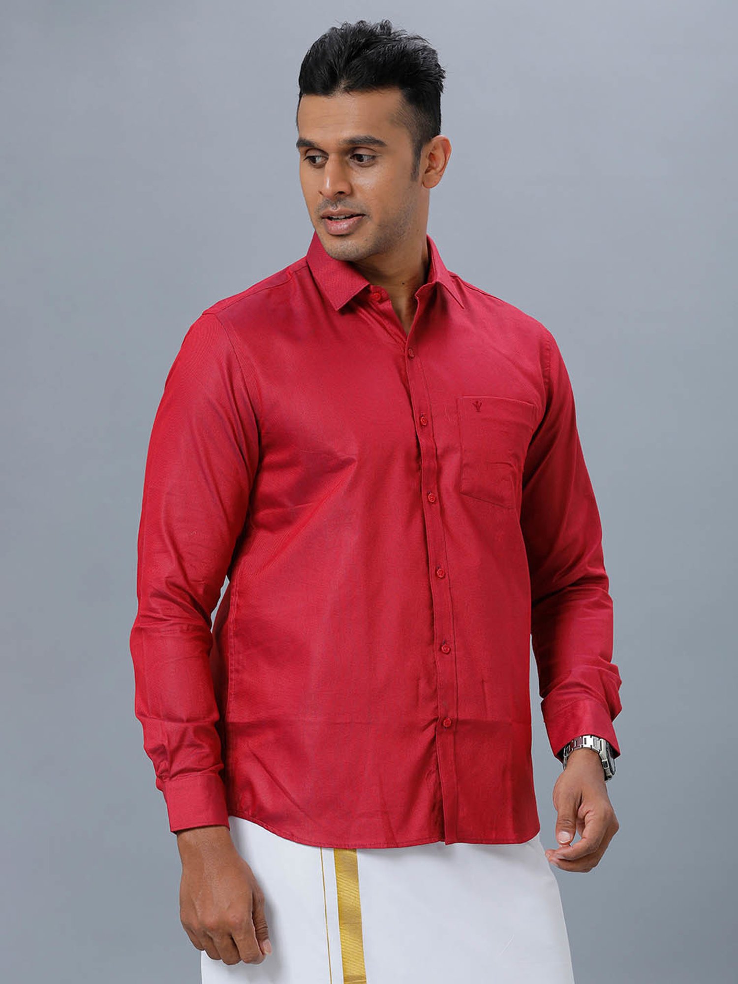 Ramraj Red Cotton Regular Fit Shirt