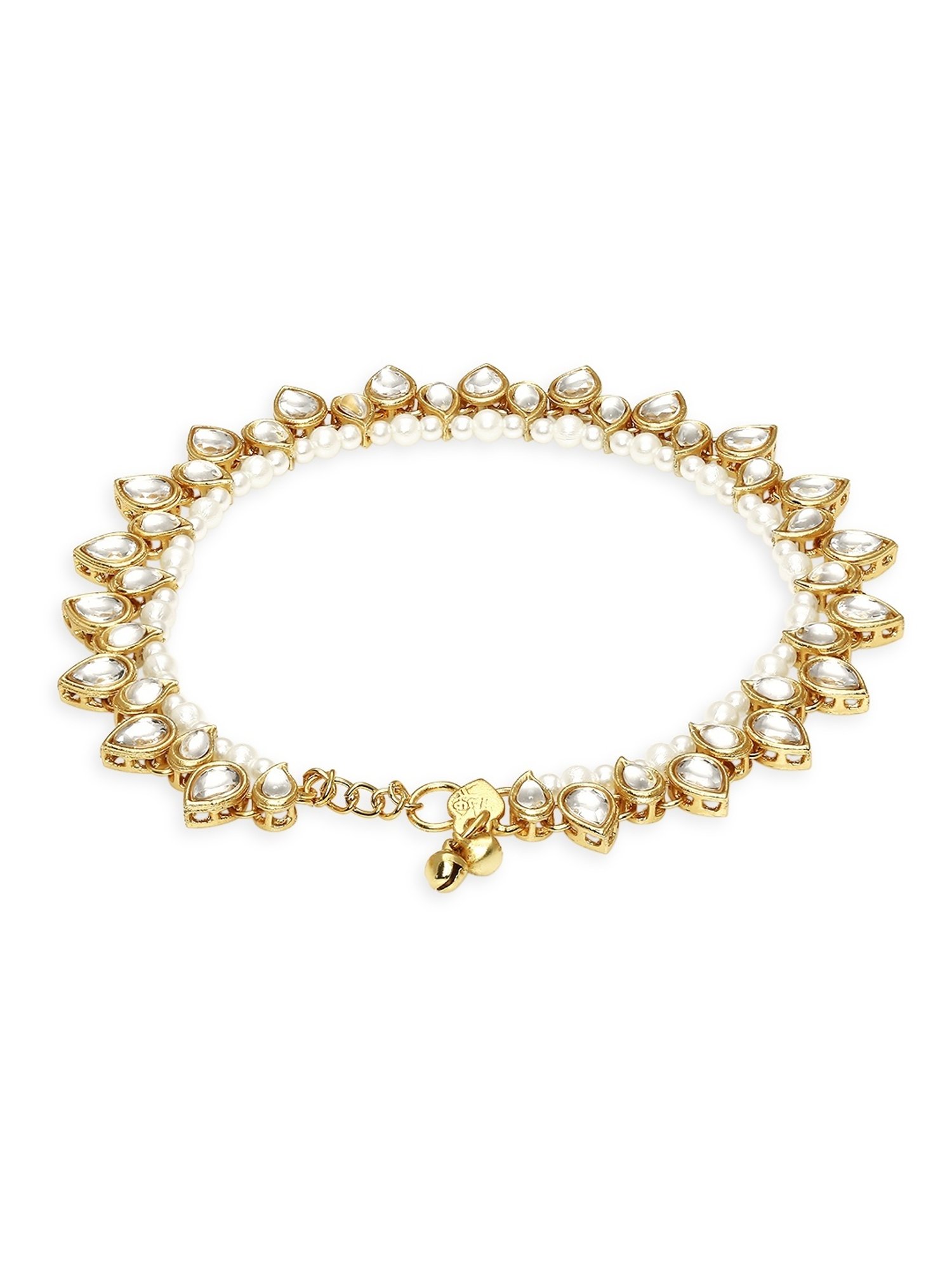 OOMPH Gold Tone Kundan & Pearl Ethnic Anklets in Pair