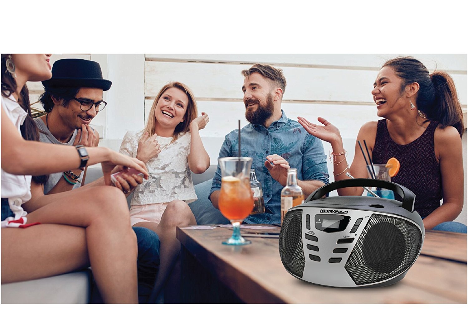 KORAMZI CD55-BKS Portable CD Boombox with AM/FM Radio, Top Loading CD Player, Telescopic Antenna, LCD Display for Indoor & Outdoor, Offices, Home, Restaurants, Picnics, School , Camping