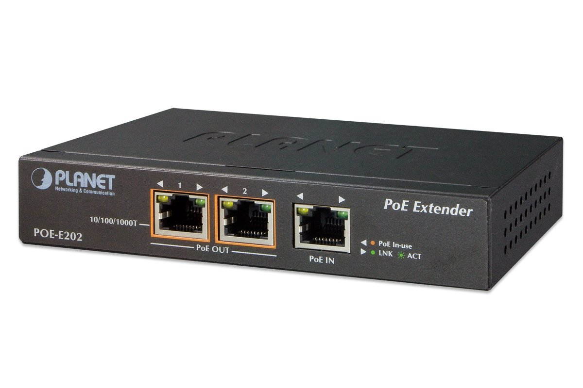 Planet POE-E202 1-Port 802.3at PoE+ to 2-Port 802.3af/at Gigabit PoE Extender