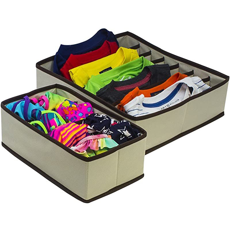 Set of 4 Foldable Drawer Dividers, Storage Boxes, Closet Organizers, Under Bed Organizer (Beige)