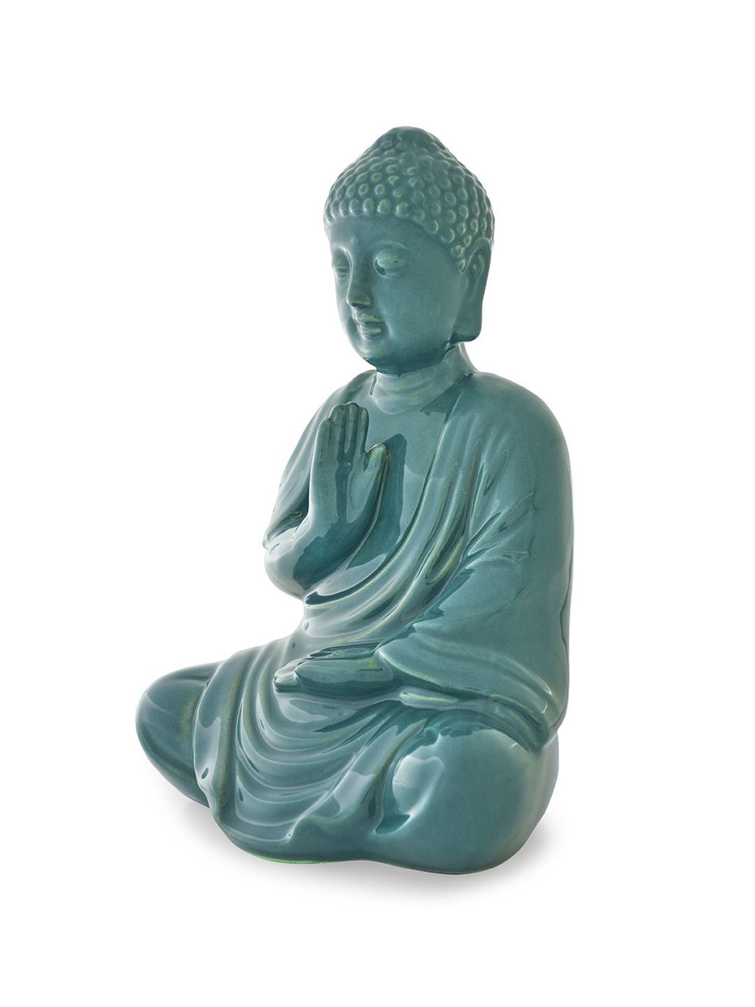 Pure Home and Living Teal Ceramic Sitting Buddha Figurine
